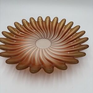 Studio Nova Solaris Serving Platter Bowl Glass Copper Rose‎ Gold Swirl 12.75"